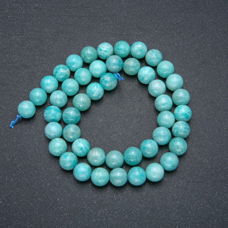 Beads on Thread Natural Amazonite Smooth Round, Diameter 8mm +/-, Length 39cm