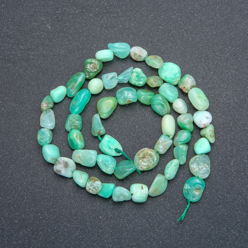 Beads on Thread Natural Chrysoprase Tumbled, Diameter 6x7mm, Length 41cm +