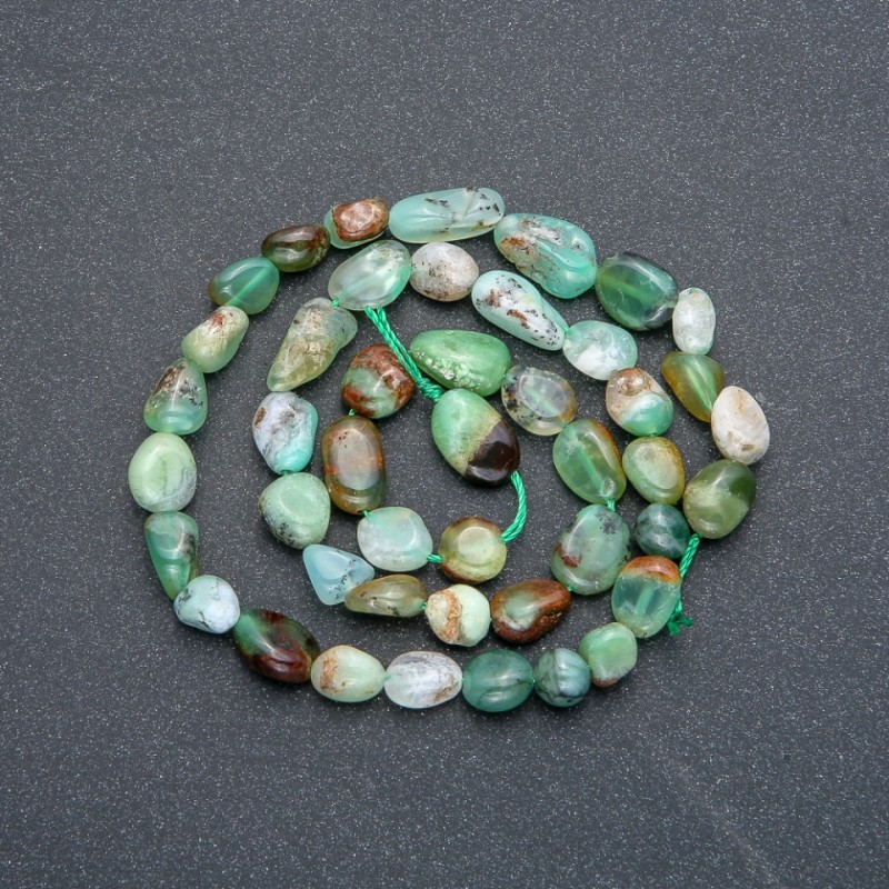 Beads on Thread Natural Chrysoprase Tumbled, Diameter 9x7mm, Length 41cm +