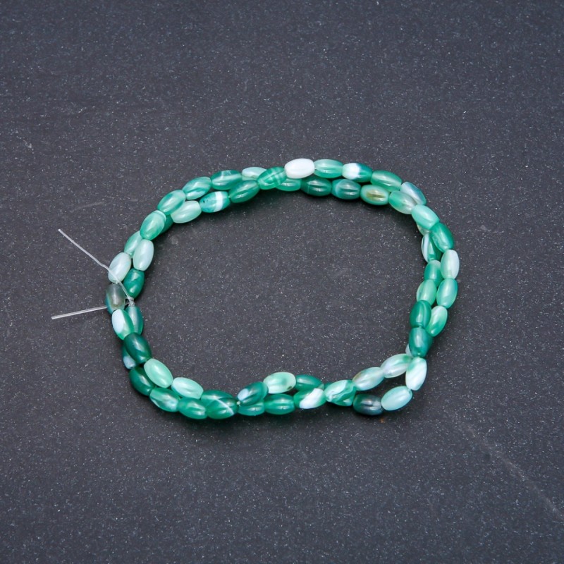 Beads on Thread Green Agate Barrel, Diameter 4x6.5mm +/-, Length 38cm +