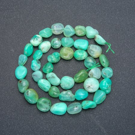 Beads on Thread Natural Chrysoprase Tumbled, Diameter 9-11mm, Length 40cm +