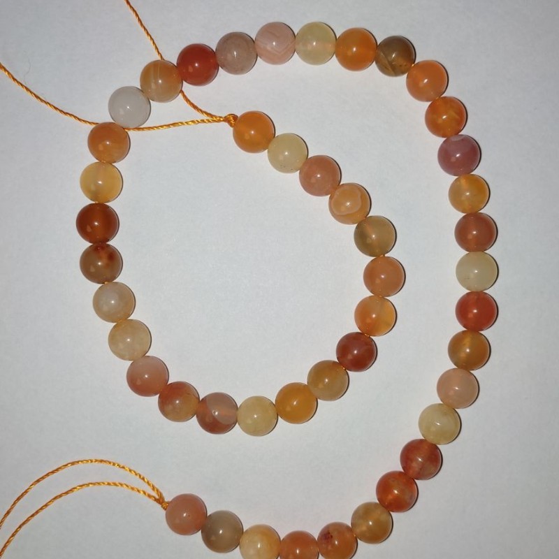 Natural Stone Agate Smooth Round Beads on Thread, diameter 9mm, length 39cm