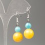 Earrings Aquamarine and Citrine (Imitation Acrylic), Diameter 14mm, Diameter 8mm+/-, Length 41mm