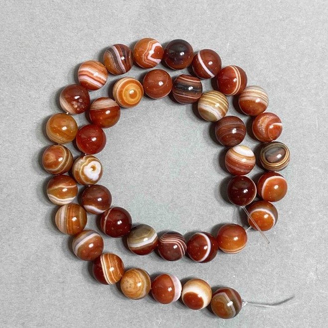 Natural Stone Agate Smooth Round Beads on Fishing Line, diameter 10mm, length 40cm