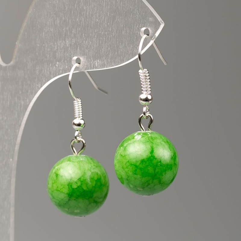 Chrysoprase Earrings (Artificial Acrylic), diameter 14mm, length 35mm