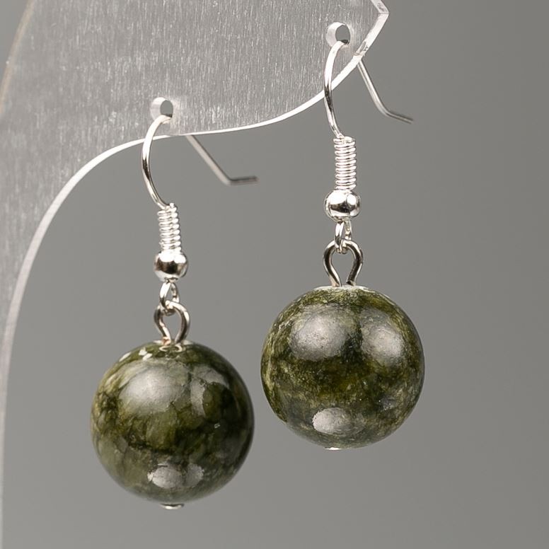 Tinted Quartz Earrings (Artificial Acrylic) Dark Green, diameter 14mm, length 35mm