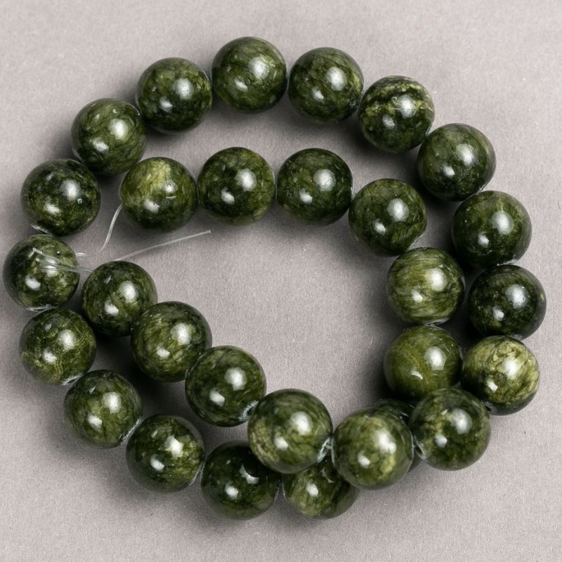 Tinted Quartz Beads on Thread (Acrylic Imitation) Dark Green, Smooth Ball, Diameter 14.5mm+/-, Length 40cm+