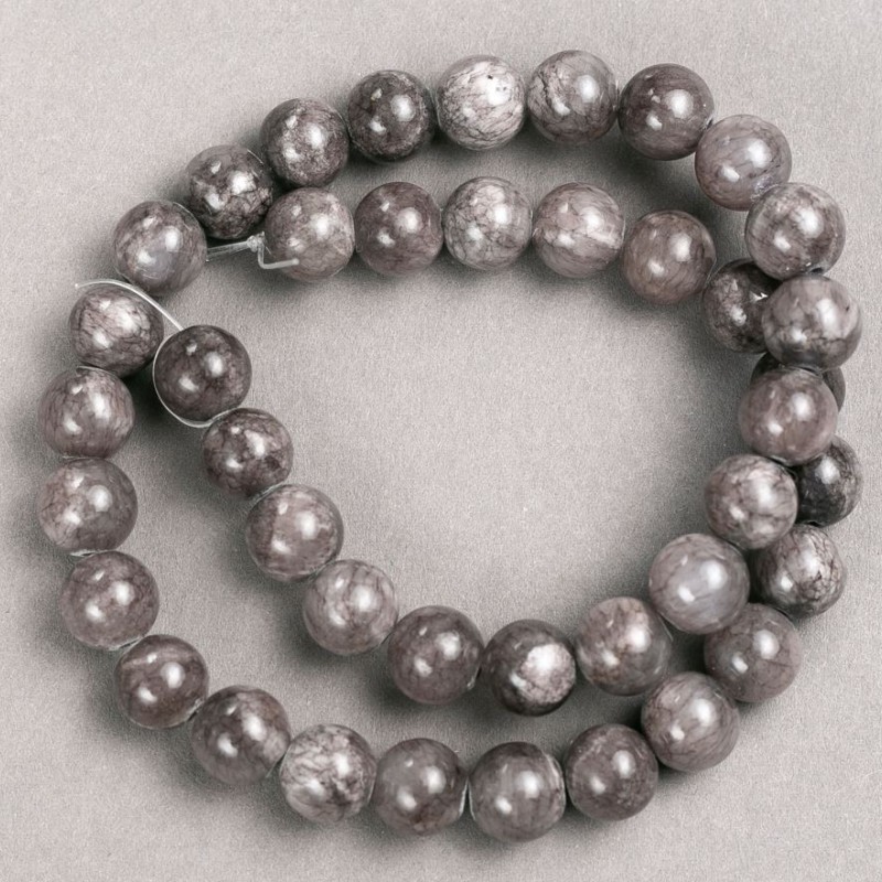 Tinted Quartz Beads on Thread (Acrylic Imitation) Dark Grey, Smooth Ball, Diameter 10.5mm+/-, Length 40cm+