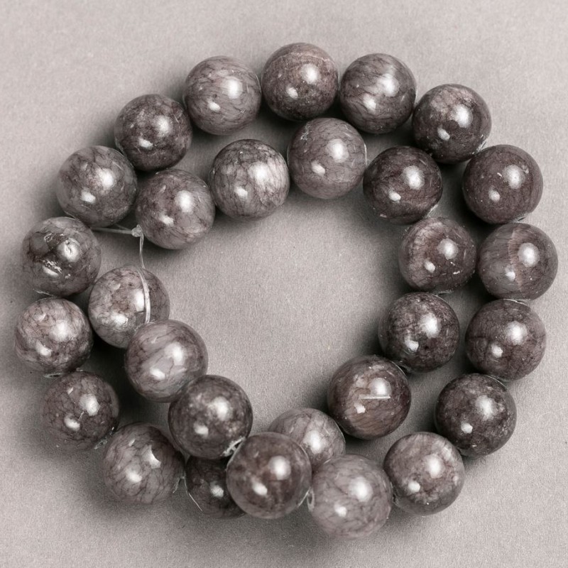 Tinted Quartz Beads on Thread (Acrylic Imitation) Dark Grey, Smooth Ball, Diameter 14.5mm+/-, Length 40cm+