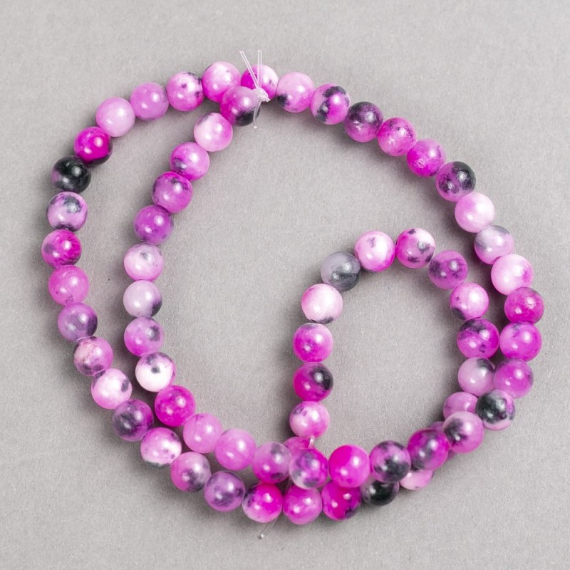Raspberry-Grey-White "Agate" Beads (imitation acrylic) on a strand, smooth round bead, diameter 6mm+/-, length 40cm+