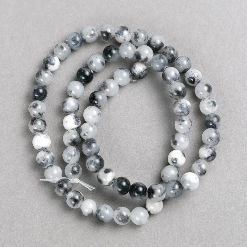 Grey-White-Clear "Rutilated Quartz" Beads (imitation acrylic) on a strand, smooth round bead, diameter 6mm+/-, length 40cm+