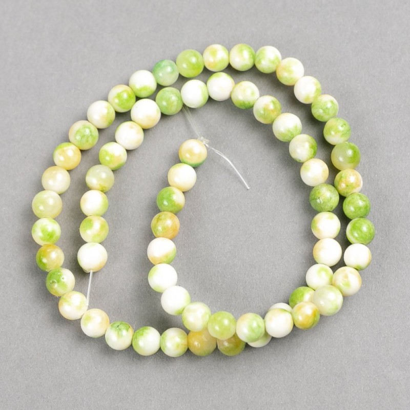 Green-Yellow-White Agate Beads (imitation acrylic) on Fishing Line, smooth ball, diameter 6mm+/-, length 40cm+