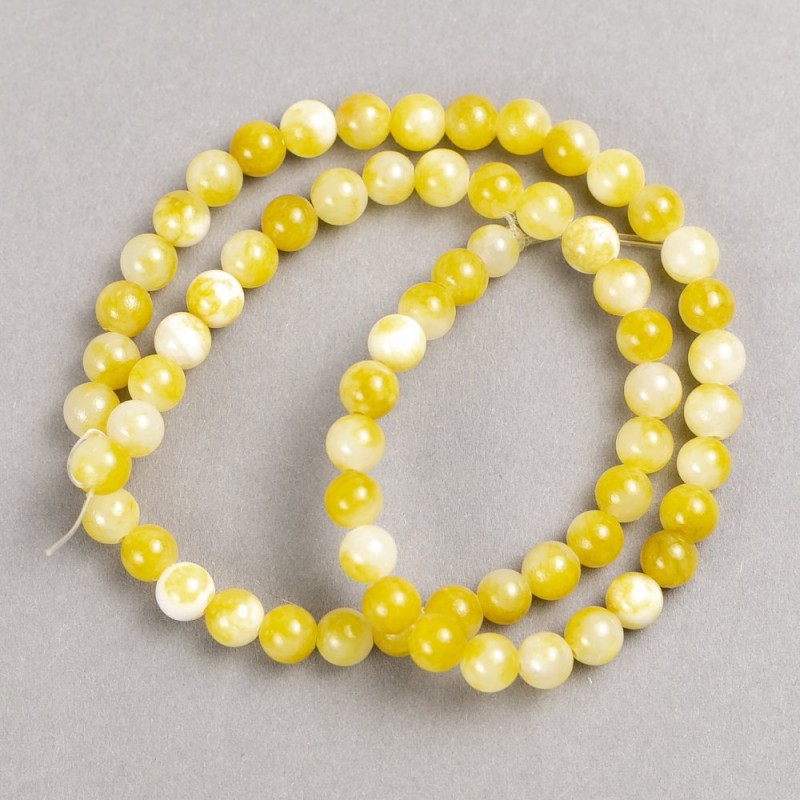 Yellow-Lemon-White Beads "Jadeite" (imitation acrylic) on fishing line, smooth round bead, diameter 6mm +/-, length 40cm +