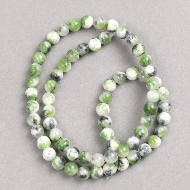 Green-Grey-White Beads "Agate" (imitation acrylic) on fishing line, smooth round bead, diameter 6mm +/-, length 40cm +