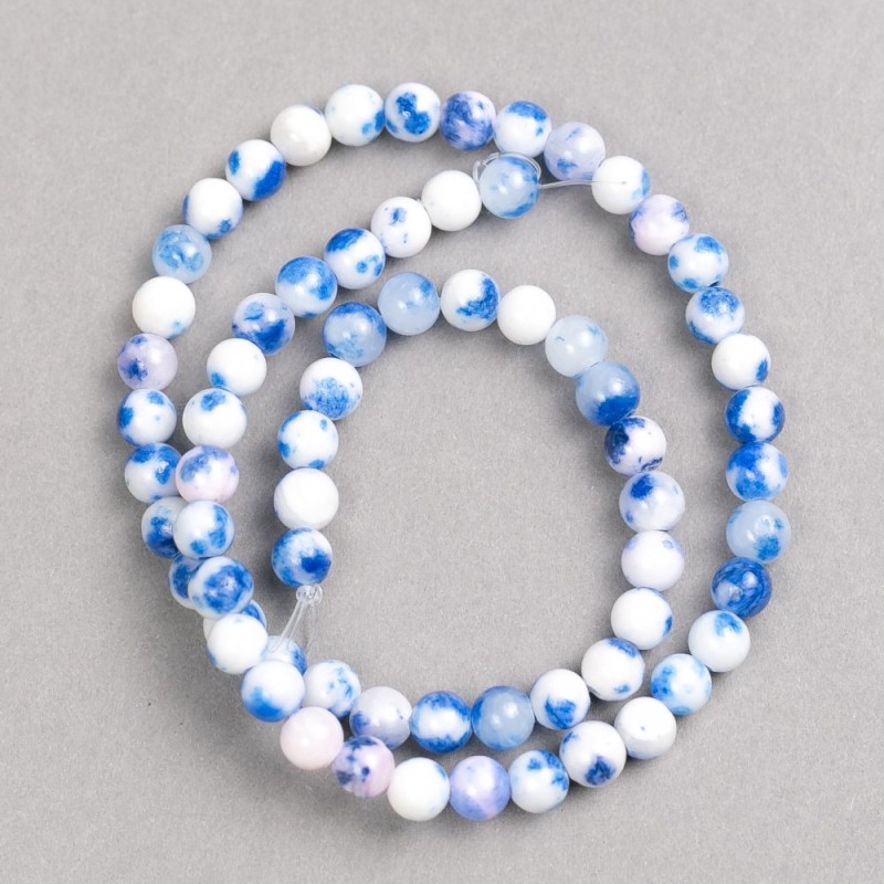 Blue-White Sodalite Beads (imitation acrylic) on Fishing Line, smooth ball, diameter 6mm+/-, length 40cm+