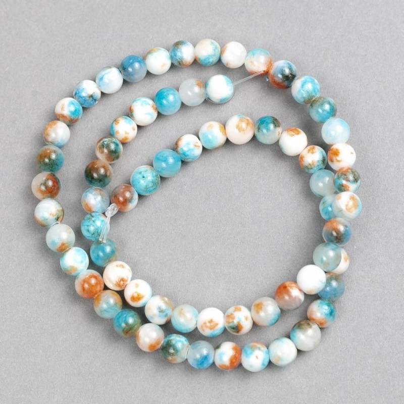 White-Blue-Amber Agate Beads (imitation acrylic) on Fishing Line, smooth ball, diameter 6mm+/-, length 40cm+