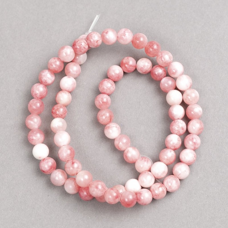 Pink-White Semi-Transparent Beads "Rhodochrosite" (imitation acrylic) on fishing line, smooth round bead, diameter 6mm +/-, length 40cm +