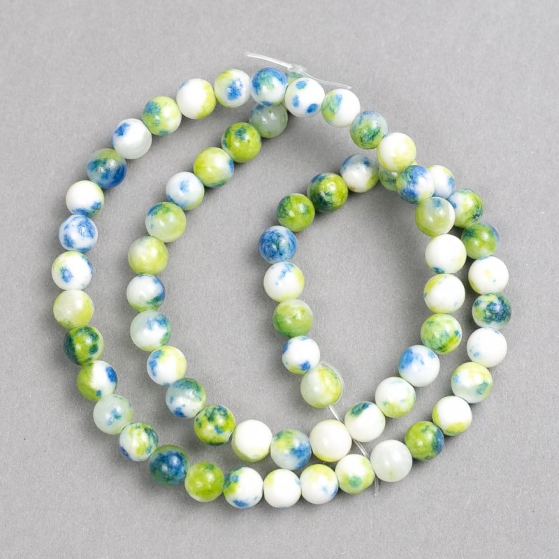 Green-Blue-White "Agate" Beads (Synthetic Acrylic) on Fishing Line, Smooth Ball, Diameter 6mm+/-, Length 40cm+