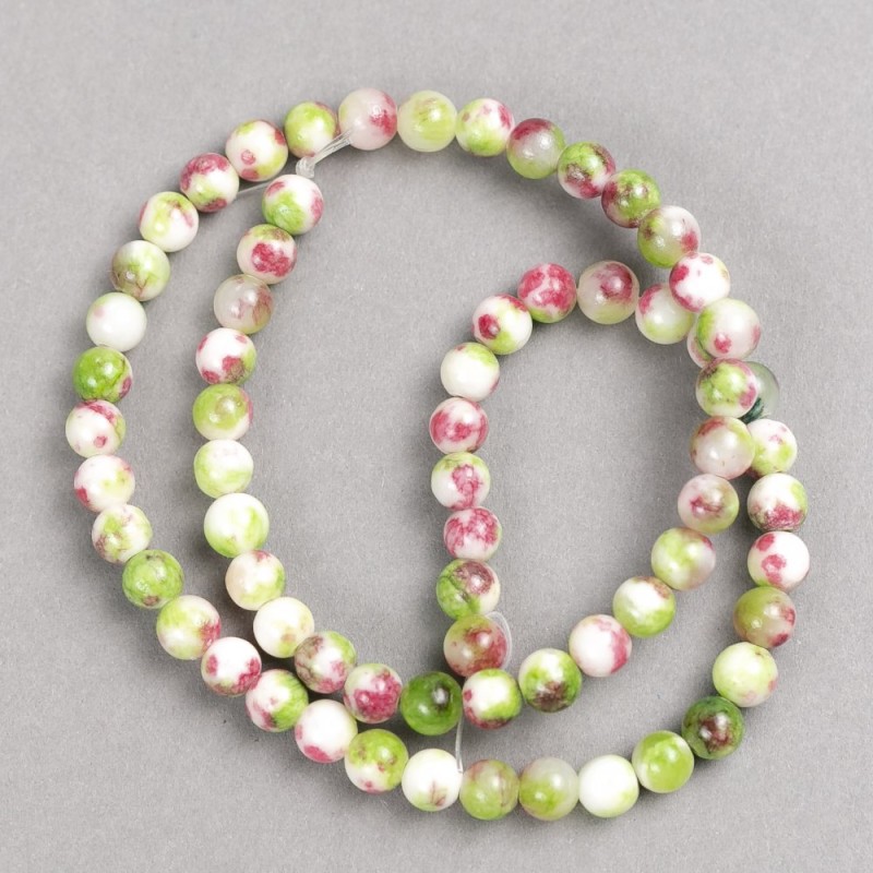 Green-Dark Pink-White Tourmaline Beads (imitation acrylic) on Fishing Line, smooth ball, diameter 6mm+/-, length 40cm+