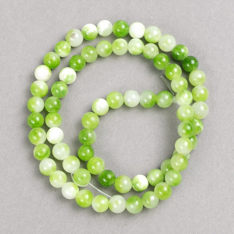 Green-White Agate Beads (imitation acrylic) on Fishing Line, smooth ball, diameter 6mm+/-, length 40cm+