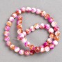 Raspberry-White-Rust "Agate" Beads (Acrylic Imitation) on Fishing Line, Smooth Round, Diameter 8mm+/-, Length 40cm+