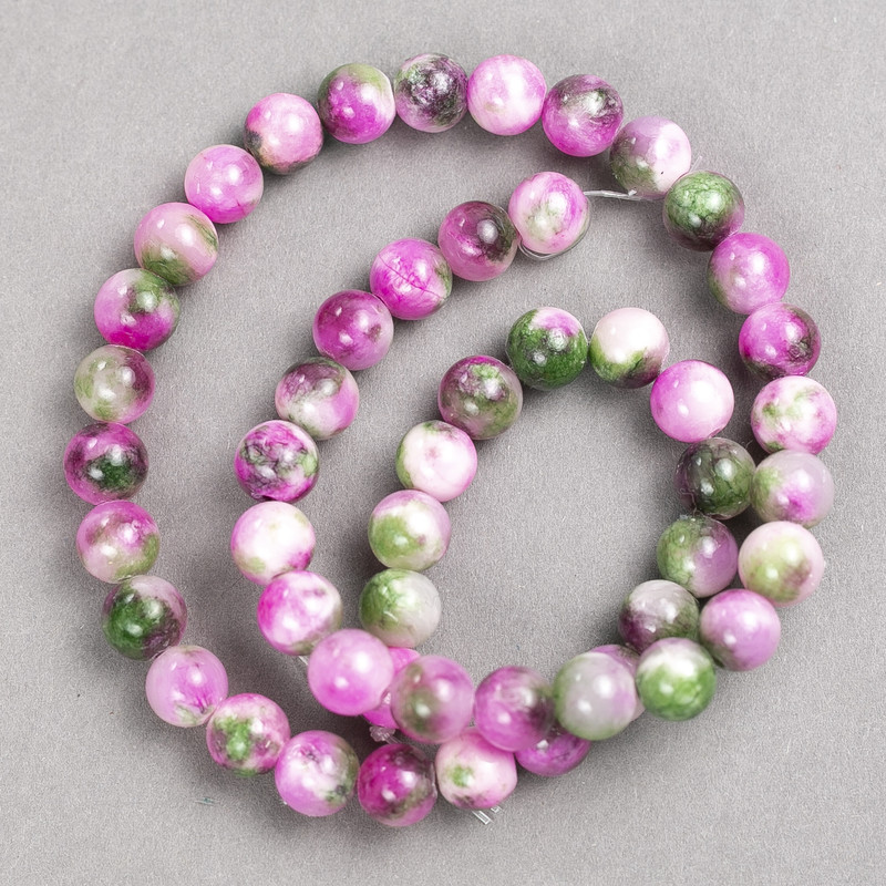 Beads Raspberry-Grey-Green "Agate" (Imitation Acrylic) on Cord Smooth Round, Diameter 8mm+-, Length 40cm +