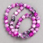 Raspberry-Grey-White "Agate" Beads (Acrylic Imitation) on Fishing Line, Smooth Round, Diameter 8mm+/-, Length 40cm+