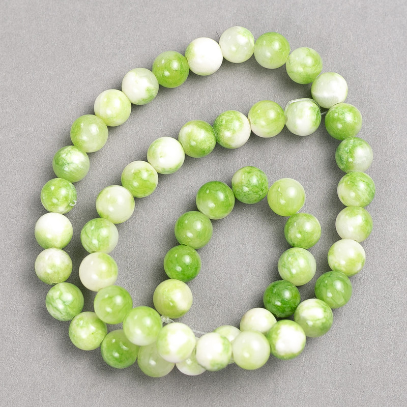 Green-White 'Agate' Beads (Imitation Acrylic) on Fishing Line, Smooth Round, Diameter 8mm+/-, Length 40cm+