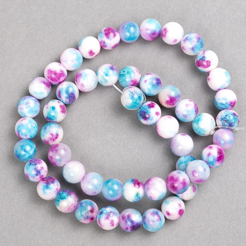 Pink-Sky Blue-White "Agate" Beads (Acrylic Imitation) on Fishing Line, Smooth Ball, Diameter 8mm+-, Length 40cm+
