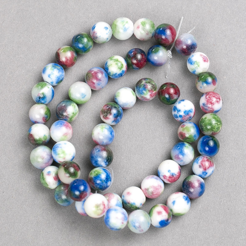 Multicolour Dark Pink, Blue, White and Green 'Agate' Beads (Imitation Acrylic) on Fishing Line, Smooth Round, Diameter 8mm+/-, L