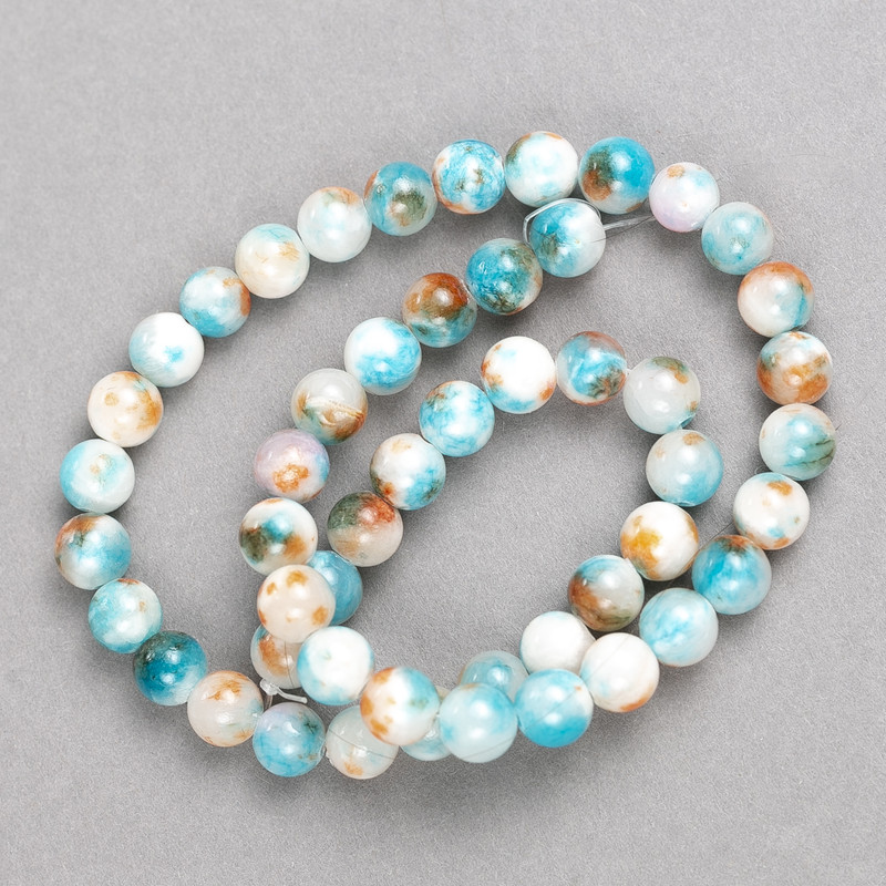 White-Sky Blue-Rust "Agate" Beads (Acrylic Imitation) on Fishing Line, Smooth Ball, Diameter 8mm+-, Length 40cm+