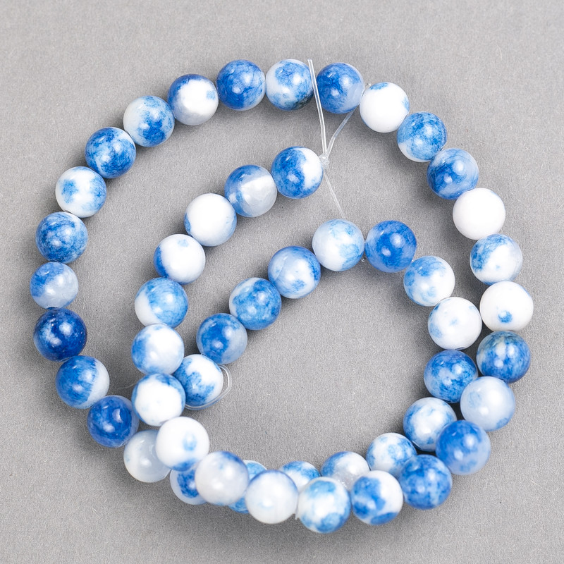 Navy-White "Sodalite" Beads (Acrylic Imitation) on Fishing Line, Smooth Ball, Diameter 8mm+-, Length 40cm+