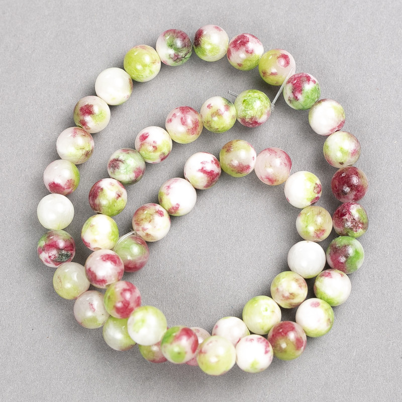 Green-Deep Pink-White "Tourmaline" Beads (Acrylic Imitation) on Fishing Line, Smooth Ball, Diameter 8mm+-, Length 40cm+