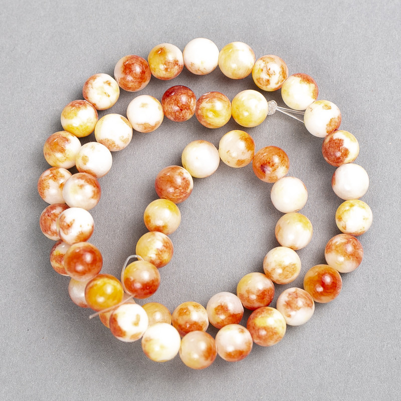 White-Rust "Carnelian" Beads (Acrylic Imitation) on Fishing Line, Smooth Round, Diameter 8mm+/-, Length 40cm+