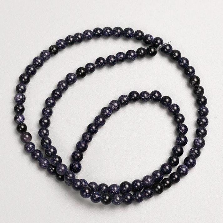 Beads on Strand, Natural Stone Blue Sand Aventurine 'Cairo Night', Smooth Round, Diameter 4mm, Length 37cm+
