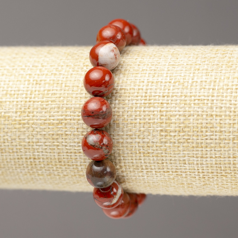 Red Jasper Bracelet on Elastic, Diameter 10mm, Length 18cm+