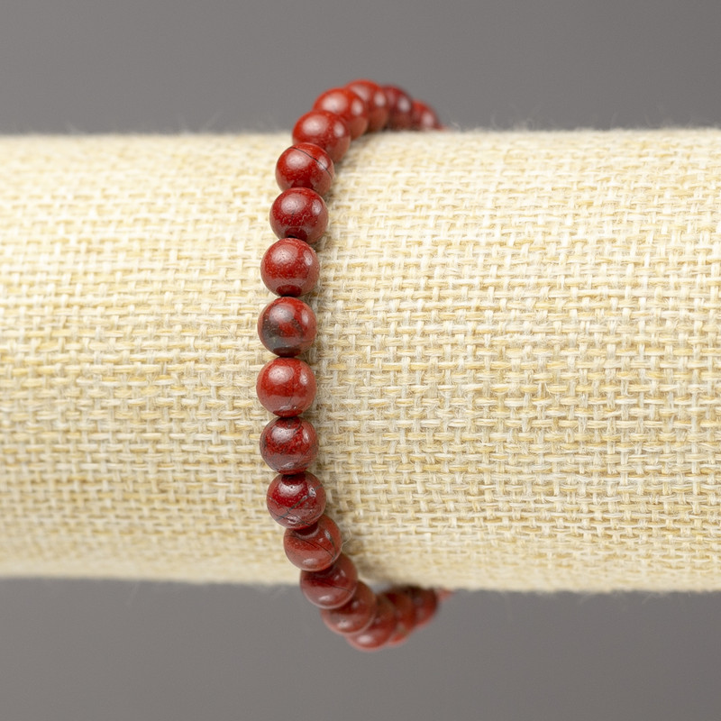 Red Jasper Bracelet on Elastic, Diameter 6.5mm, Length 18cm+
