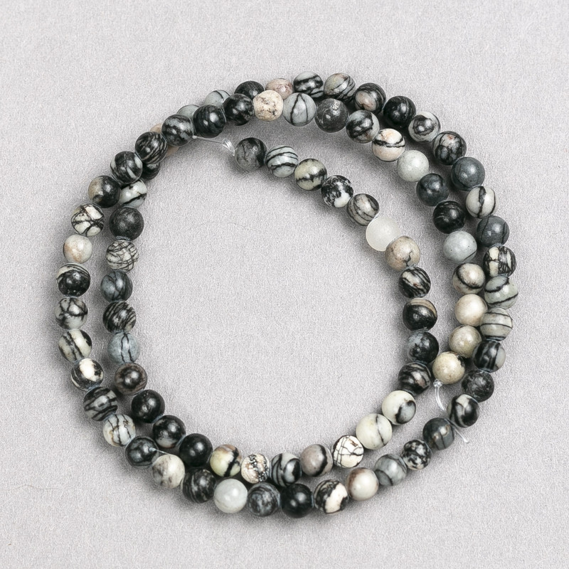 Grey Picasso Jasper Beads on String, Smooth Round, Diameter 4mm+/-, Length 38cm+