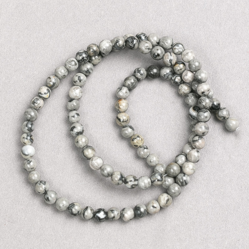 Grey Ocean Jasper Beads on String, Smooth Round, Diameter 4mm, Length 38cm+