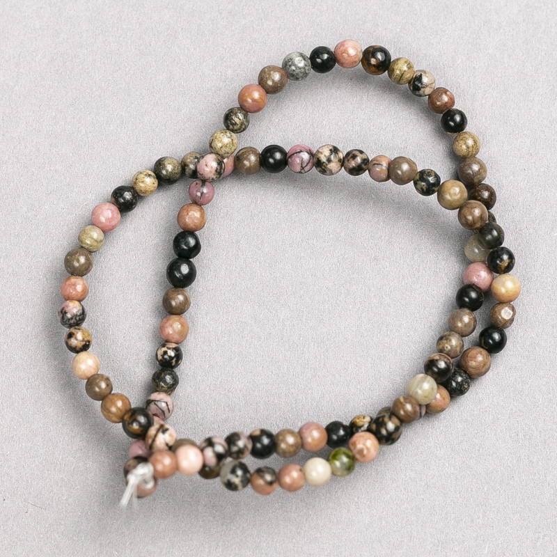 Rhodonite Beads on Fishing Line, Smooth Round, Diameter 4mm+/-, Length 38cm+