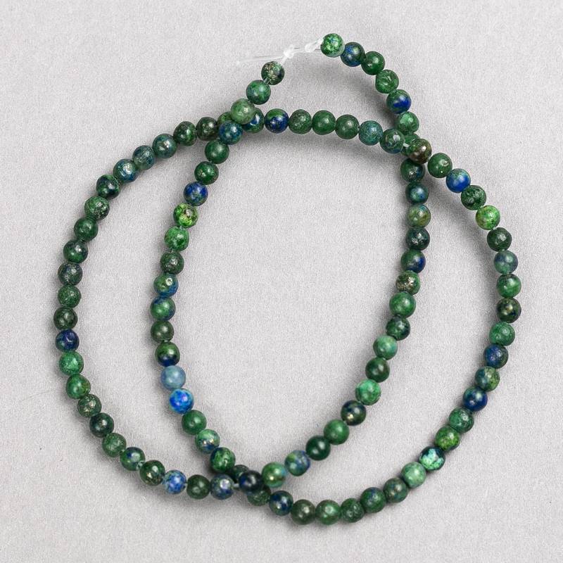 Azurite Stone Beads on Fishing Line, Smooth Round, 4mm Diameter, 38cm+ Length