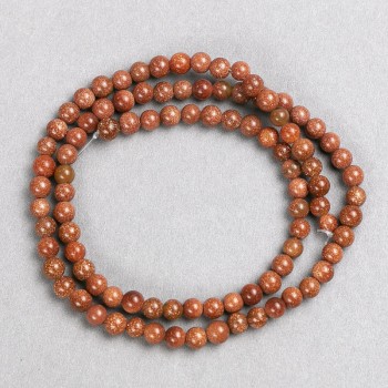 Aventurine "Golden Sand" Beads on Nylon Thread, Smooth Round Bead, Diameter 4mm, Length 37cm+