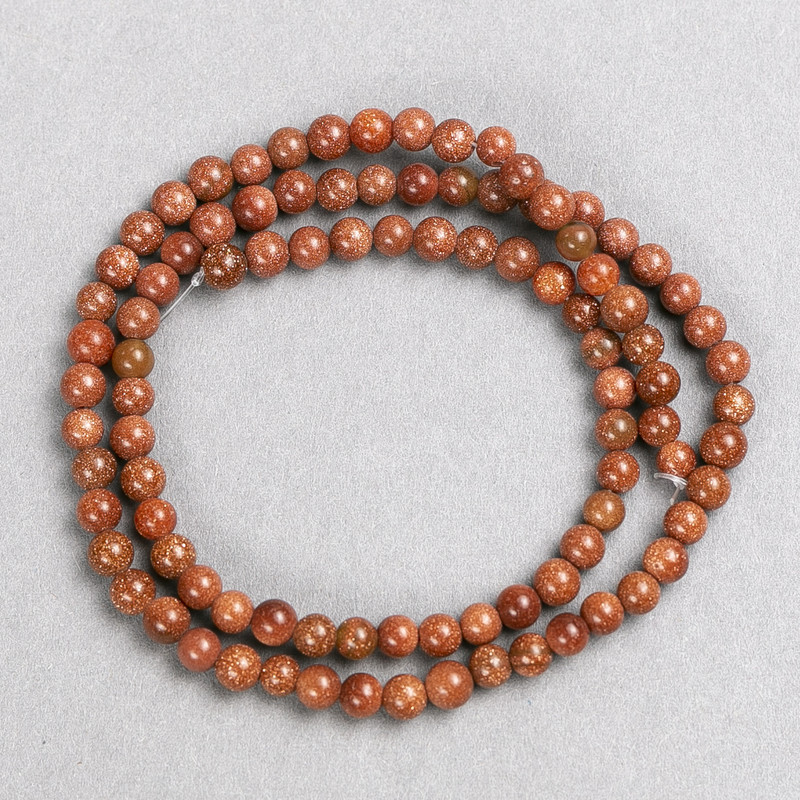 Aventurine "Golden Sand" Beads on Nylon Thread, Smooth Round Bead, Diameter 4mm, Length 37cm+