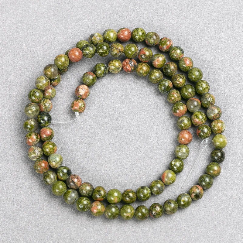 Jasper Unakite Heliotrope Beads on Nylon Thread, Smooth Round Bead, Diameter 4mm, L38cm+