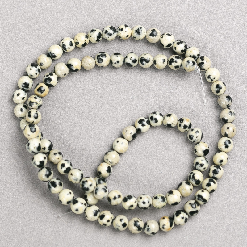 Dalmatian Jasper Beads on Thread, Smooth Round, Diameter 4.5mm+/-, Length 38cm+