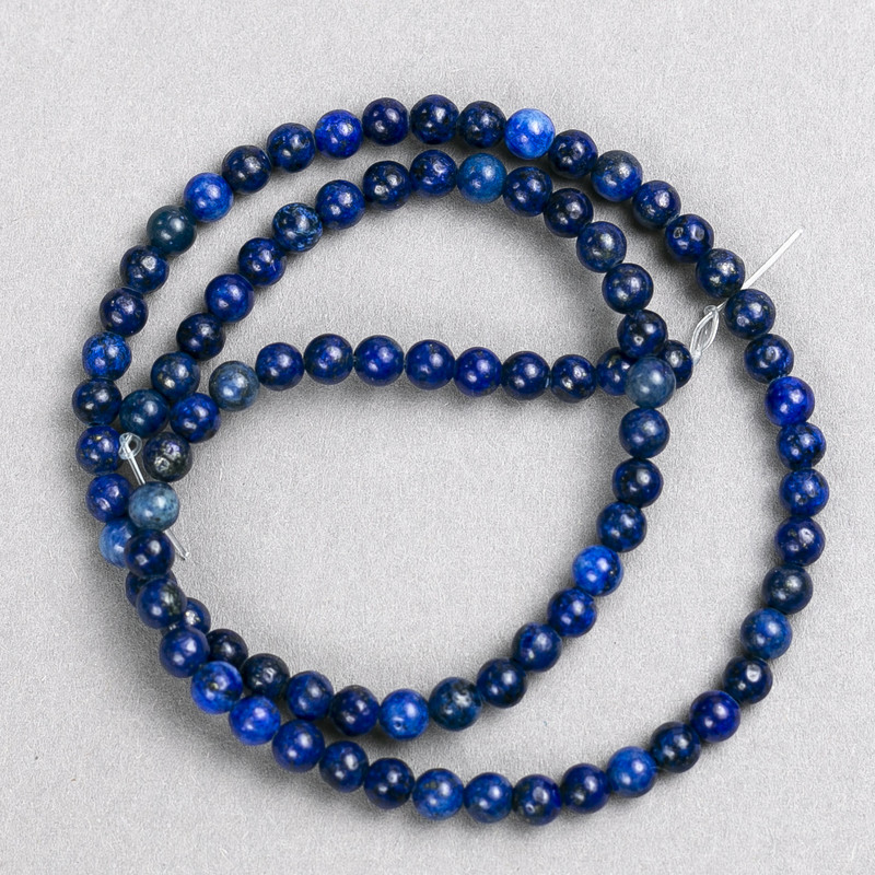Lapis Lazuli Stone Beads on Fishing Line, Smooth Round, 4mm Diameter, 38cm+ Length