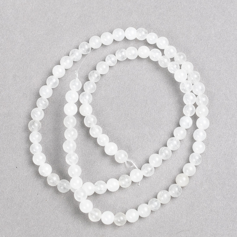 White Quartz Beads on Fishing Line, Smooth Round, 4mm+/- Diameter, 38cm+ Length