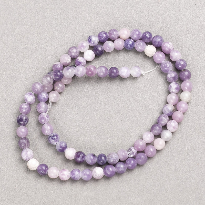 Lepidolite Beads on Fishing Line, Smooth Round, 4.5mm+/- Diameter, 38cm+ Length