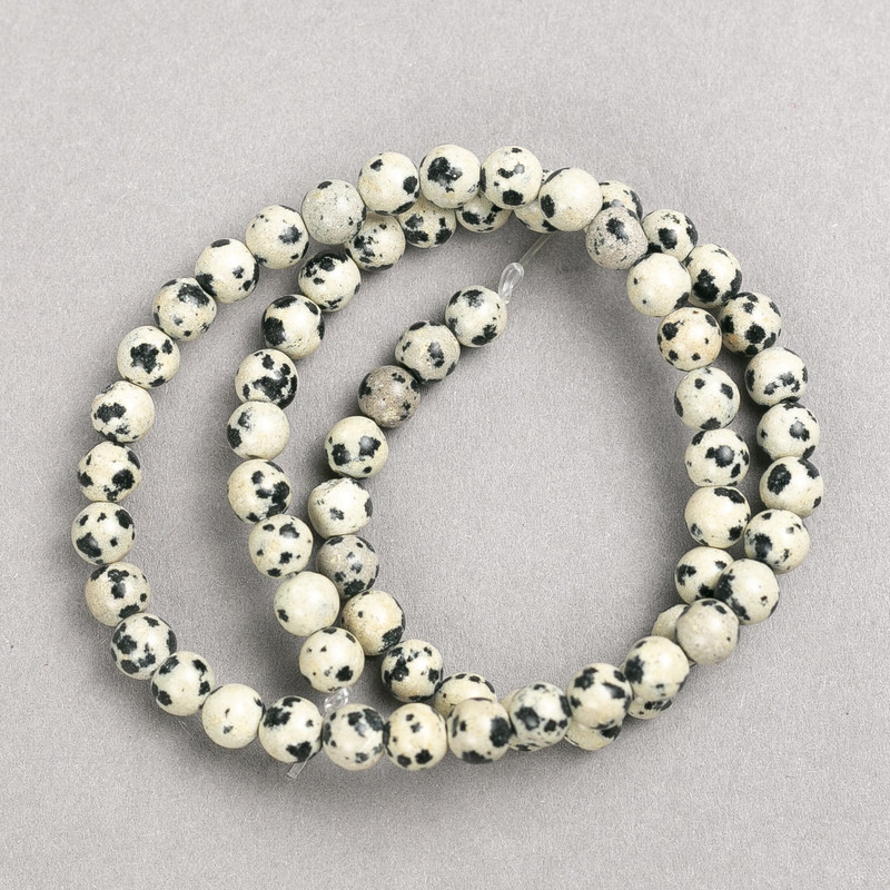 Dalmatian Jasper Beads on Thread, Smooth Round, Diameter 6mm+/-, Length 38cm+