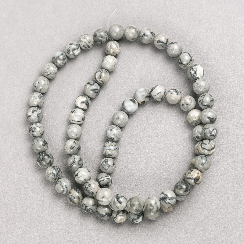 Grey Ocean Jasper Beads on String, Smooth Round, Diameter 6mm, Length 38cm+